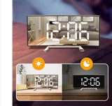 Darrahopens Home & Garden > Decor > Clocks Multifunctional electronic alarm clock with light effect - Creative large screen - Curved LED light - Digital home mirror - Clock decoration - Black casing, white light