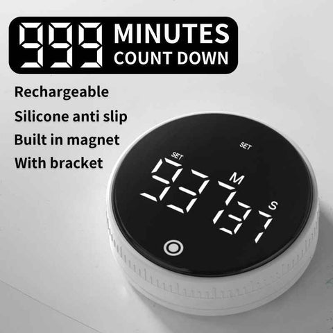 Darrahopens Home & Garden > Decor > Clocks Rotating Digital Kitchen Timer, 999-Minute LED Display Timer with Magnetic Back & Stand, Type-C, for Studying and Exercising—White