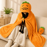 Darrahopens Home & Garden > Decor > Cushions & Throws Carrot Hooded Blanket with Grey-green Memory Foam Lumbar Support Pillow, Cozy Wearable Throw Blanket and Ergonomic Back Cushion Set for Office, Home, Study and Relaxation