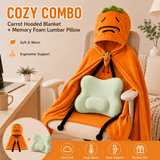 Darrahopens Home & Garden > Decor > Cushions & Throws Carrot Hooded Blanket with Grey-green Memory Foam Lumbar Support Pillow, Cozy Wearable Throw Blanket and Ergonomic Back Cushion Set for Office, Home, Study and Relaxation