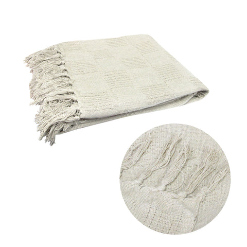 Darrahopens Home & Garden > Decor > Cushions & Throws Checkerboard 100% Cotton Texture Fringe Throw Rug 125 x 150 cm Off White