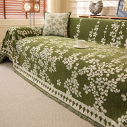 Darrahopens Home & Garden > Decor > Cushions & Throws Vintage Jacquard Chenille One-Piece Sofa Cover Throw - Reversible Furniture Protector Decorative Blanket with Tassel Edging for All-Season Use, 180 X 420CM Olive Green & Ivory Floral In Australia - Darrahopens