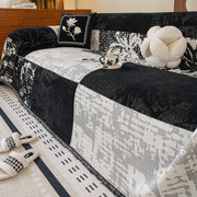 Darrahopens Home & Garden > Decor > Cushions & Throws Vintage Jacquard Chenille One-Piece Sofa Cover Throw - Reversible Furniture Protector Decorative Blanket with Tassel Edging for All-Season Use, 180 X 420CM Patchwork Black White In Australia - Darrahopens