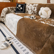 Darrahopens Home & Garden > Decor > Cushions & Throws Vintage Jacquard Chenille One-Piece Sofa Cover Throw - Reversible Furniture Protector Decorative Blanket with Tassel Edging for All-Season Use, 180 X 420CM Patchwork Brown White In Australia - Darrahopens