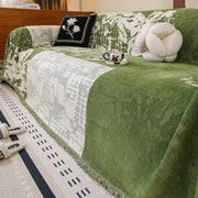 Vintage Jacquard Chenille One-Piece Sofa Cover Throw - Reversible Furniture Protector Decorative Blanket with Tassel Edging for All-Season Use, 180 X 420CM Patchwork Olive Green In Australia - Darrahopens