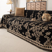 Darrahopens Home & Garden > Decor > Cushions & Throws Vintage Jacquard Chenille One-Piece Sofa Cover Throw with Tassel Edging - Reversible Furniture Protector Decorative Blanket for All-Season Use, 180 X 420CM Black & Brown Floral In Australia - Darrahopens