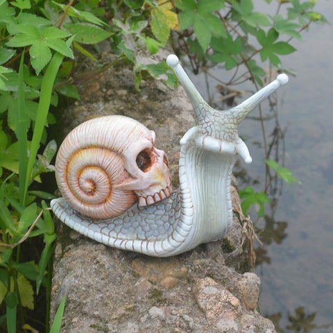 Darrahopens Home & Garden > Decor > Garden Ornaments 1-Pack Skeleton Snail Skull Sculpture Gothic Garden Home Decor, ZQKLA