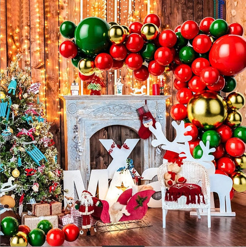Darrahopens Home & Garden > Decor > Garden Ornaments 136PCS Christmas Balloon Set – Red Green Gold Latex & Foil Balloons