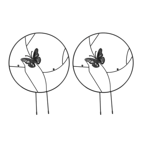Darrahopens Home & Garden > Decor > Garden Ornaments 2PCS Flower Plant Support Stand Iron Climbing Frame for Home Garden Round Ring Design Black In Australia - Darrahopens