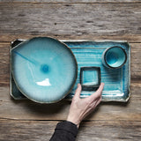 Darrahopens Home & Garden > Decor > Garden Ornaments Bowl Leaf Shape 24cm Sky Blue Glaze