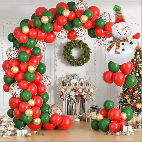 Darrahopens Home & Garden > Decor > Garden Ornaments Christmas Balloon Arch Kit 123PCS - Red Green Gold Xmas Balloons with Snowman Foil