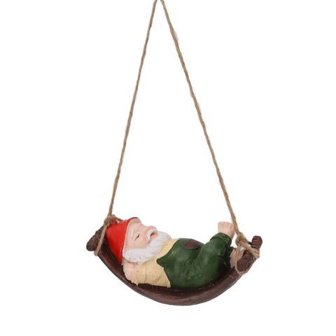 Darrahopens Home & Garden > Decor > Garden Ornaments Dwarf Swing Sculpture Ornaments Resin and Twine Lovely 7.5in Resin Dwarf Swing Sculpture for Patio Lawn Porch Green In Australia - Darrahopens