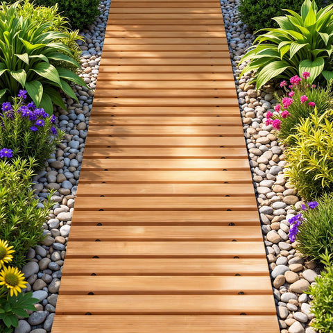 Darrahopens Home & Garden > Decor > Garden Ornaments Gardeon 8FT Wooden Garden Pathway Roll-Out Straight Walkway Outdoor Backyard Brown