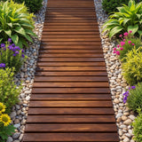 Darrahopens Home & Garden > Decor > Garden Ornaments Gardeon 8FT Wooden Garden Pathway Roll-Out Straight Walkway Outdoor Backyard Charcoal Brown