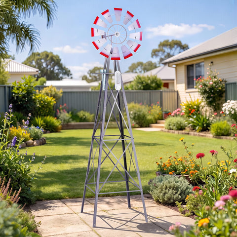 Darrahopens Home & Garden > Decor > Garden Ornaments Gardeon Garden Windmill Metal Weather Station with Rain Gauge 243cm Silver In Australia - Darrahopens