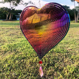 Darrahopens Home & Garden > Decor > Garden Ornaments Metal wind chime, hanging garden decoration, stainless steel, heart pattern, spin with 360° rotating hook, 37x20 cm