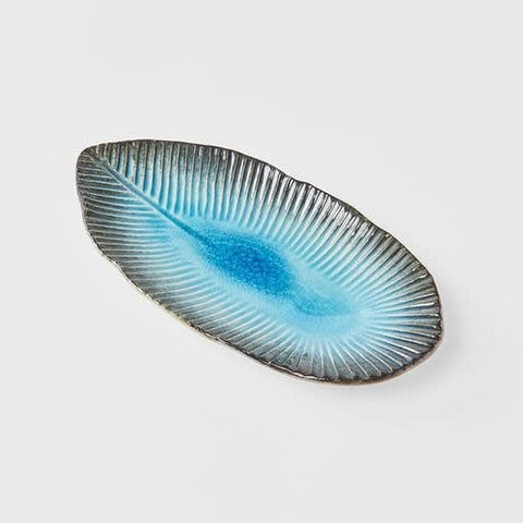 Darrahopens Home & Garden > Decor > Garden Ornaments Plate Leaf Shape 21cm Sky Blue Glaze
