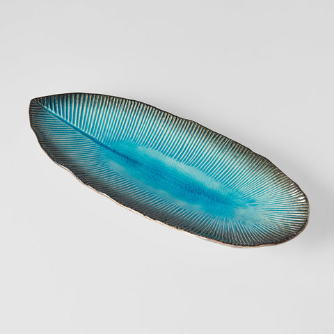 Darrahopens Home & Garden > Decor > Garden Ornaments Plate Leaf Shape 32.5x13.5cm Sky Blue Glaze