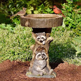 Darrahopens Home & Garden > Decor > Garden Ornaments Raccoon Resin Bird Bath Feeder for Garden Decor, Tree Stump Style Outdoor Bird Feeder, 9.8 x 6.6 x 5.9 in