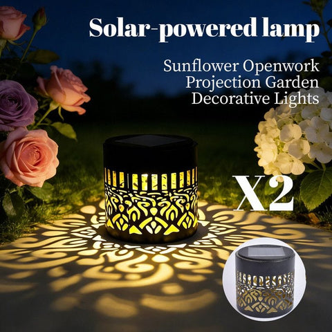 Darrahopens Home & Garden > Decor > Garden Ornaments Solar-Powered Wrought Iron Mandala Pattern Openwork Projection Light, Courtyard and Garden Mood Light, Outdoor Waterproof Wrought Iron Garden Light, Lawn Night Light - 2-Pack