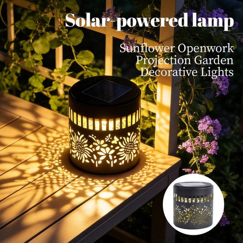 Darrahopens Home & Garden > Decor > Garden Ornaments Solar-Powered Wrought Iron Sunflower-Patterned Openwork Projection Light, Courtyard and Garden Mood Light, Outdoor Waterproof Wrought Iron Garden Light, Lawn Night Light - 1-Pack