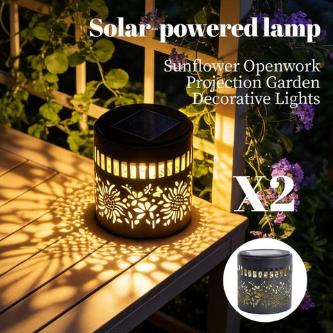 Darrahopens Home & Garden > Decor > Garden Ornaments Solar-Powered Wrought Iron Sunflower-Patterned Openwork Projection Light, Courtyard and Garden Mood Light, Outdoor Waterproof Wrought Iron Garden Light, Lawn Night Light - 2-Pack