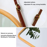 Darrahopens Home & Garden > Decor > Mirrors CARLA HOME Hanging Wall Mirror with Bamboo Frame with Adjustable Leather Strap for Bathroom, Bedroom, Vanity or Entryway (40x33 cm)