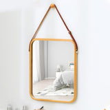 Darrahopens Home & Garden > Decor > Mirrors CARLA HOME Hanging Wall Mirror with Bamboo Frame with Adjustable Leather Strap for Bathroom, Bedroom, Vanity or Entryway (40x33 cm)