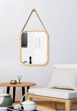 Darrahopens Home & Garden > Decor > Mirrors CARLA HOME Hanging Wall Mirror with Bamboo Frame with Adjustable Leather Strap for Bathroom, Bedroom, Vanity or Entryway (40x33 cm)