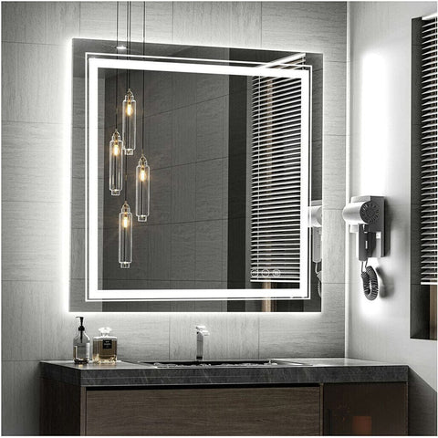 Darrahopens Home & Garden > Decor > Mirrors Fin Large Square Wall Mount Smart Led Bathroom Mirror Anti Fog Backlit Vanity Mirror