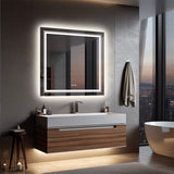 Darrahopens Home & Garden > Decor > Mirrors Fin Large Square Wall Mount Smart Led Bathroom Mirror Anti Fog Backlit Vanity Mirror