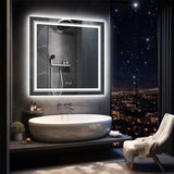 Darrahopens Home & Garden > Decor > Mirrors Fin Large Square Wall Mount Smart Led Bathroom Mirror Anti Fog Backlit Vanity Mirror