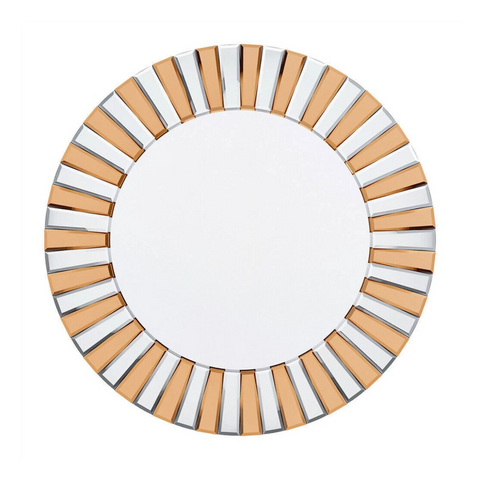 Darrahopens Home & Garden > Decor > Mirrors P&P Silver and Tawny Round Sunburst Mirror with Beveled Glass, Decorative Wall Accent