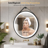 Darrahopens Home & Garden > Decor > Mirrors Round LED Bathroom Mirror with Anti-Fog & Black Frame