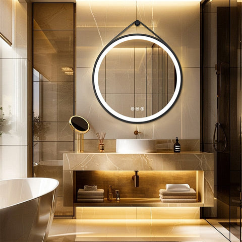 Darrahopens Home & Garden > Decor > Mirrors Round LED Bathroom Mirror with Anti-Fog & Black Frame