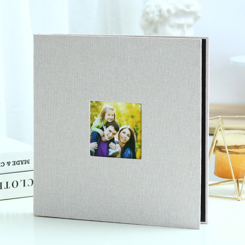 Darrahopens Home & Garden > Decor > Picture Frames Beige Linen Self-Adhesive Photo Album DIY Scrapbook with Cover Window 11x10.6 Inch for Family Wedding Travel Memories Preservation Australian Home
