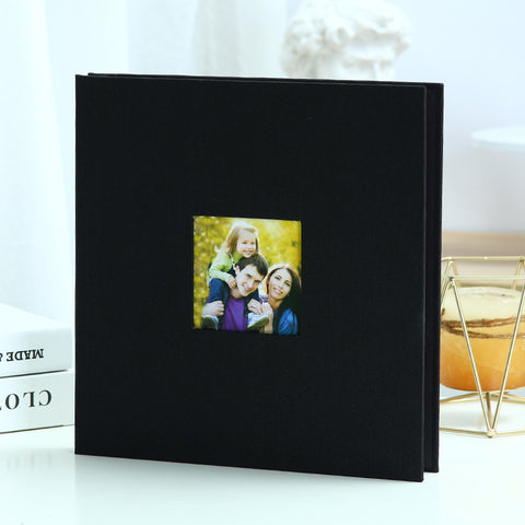 Darrahopens Home & Garden > Decor > Picture Frames Black Linen Self-Adhesive Photo Album DIY Scrapbook with Cover Window 11x10.6 Inch for Family Wedding Travel Memories Preservation Australian Home