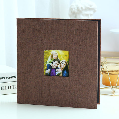 Darrahopens Home & Garden > Decor > Picture Frames Coffee color Linen Self-Adhesive Photo Album DIY Scrapbook with Cover Window 11x10.6 Inch for Family Wedding Travel Memories Preservation Australian Home
