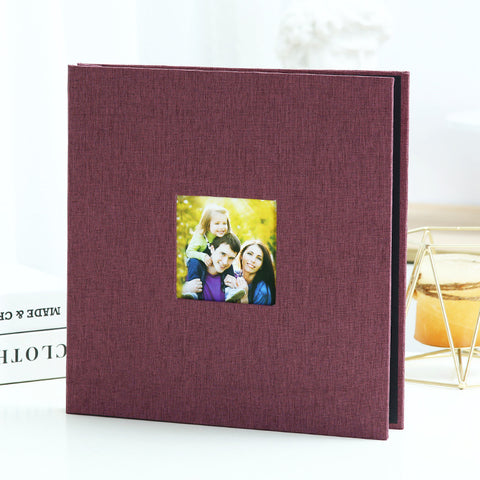 Darrahopens Home & Garden > Decor > Picture Frames Dark purple Linen Self-Adhesive Photo Album DIY Scrapbook with Cover Window 11x10.6 Inch for Family Wedding Travel Memories Preservation Australian Home