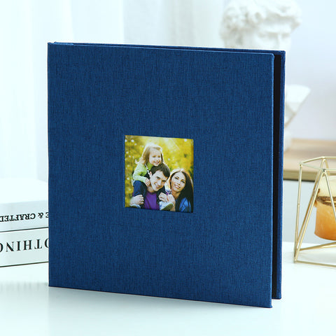 Darrahopens Home & Garden > Decor > Picture Frames Navy blue Linen Self-Adhesive Photo Album DIY Scrapbook with Cover Window 11x10.6 Inch for Family Wedding Travel Memories Preservation Australian Home