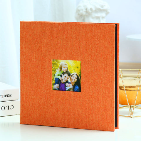 Darrahopens Home & Garden > Decor > Picture Frames Orange Linen Self-Adhesive Photo Album DIY Scrapbook with Cover Window 11x10.6 Inch for Family Wedding Travel Memories Preservation Australian Home