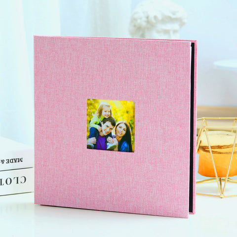 Darrahopens Home & Garden > Decor > Picture Frames Pink Linen Self-Adhesive Photo Album DIY Scrapbook with Cover Window 11x10.6 Inch for Family Wedding Travel Memories Preservation Australian Home