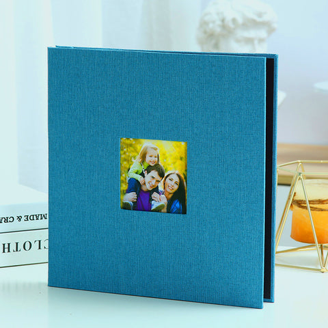 Darrahopens Home & Garden > Decor > Picture Frames Sky blue Linen Self-Adhesive Photo Album DIY Scrapbook with Cover Window 11x10.6 Inch for Family Wedding Travel Memories Preservation Australian Home