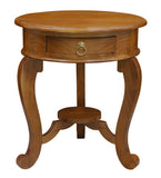 Darrahopens Home & Garden > Decor Round Cabriole Leg 1 Drawer Lamp Table (Light Pecan)