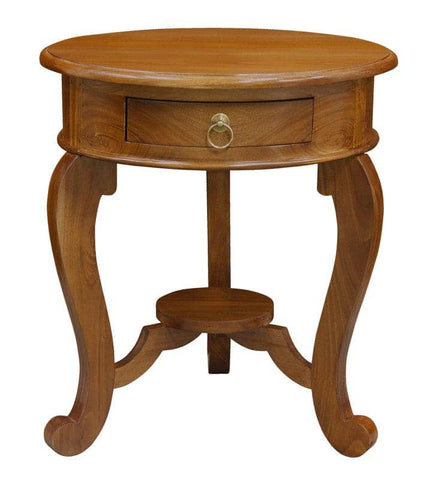 Darrahopens Home & Garden > Decor Round Cabriole Leg 1 Drawer Lamp Table (Light Pecan)