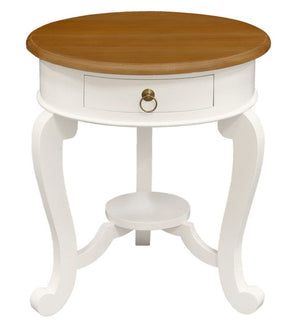 Darrahopens Home & Garden > Decor Round Cabriole Leg 1 Drawer Lamp Table (White Caramel)