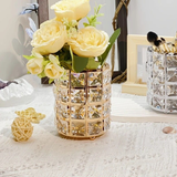 Darrahopens Home & Garden > Decor > Vases & Table Decor 1 piece crystal pen holder, round creative desktop makeup brush storage box, polished cast iron metal art decorative display piece, lightweight and desktop style.golden