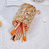 Darrahopens Home & Garden > Decor > Vases & Table Decor 1 piece crystal pen holder, round creative desktop makeup brush storage box, polished cast iron metal art decorative display piece, lightweight and desktop style.golden