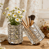 Darrahopens Home & Garden > Decor > Vases & Table Decor 1 piece crystal pen holder, round creative desktop makeup brush storage box, polished cast iron metal art decorative display piece, lightweight and desktop style.golden