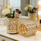 Darrahopens Home & Garden > Decor > Vases & Table Decor 1 piece crystal pen holder, round creative desktop makeup brush storage box, polished cast iron metal art decorative display piece, lightweight and desktop style.golden
